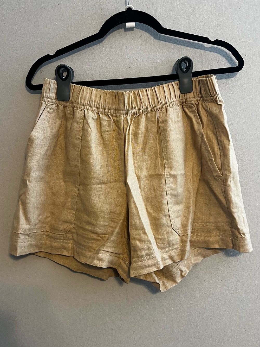 Ann Taylor Weekend Tan Linen Elastic Waist Shorts - Size MP Petite Medium